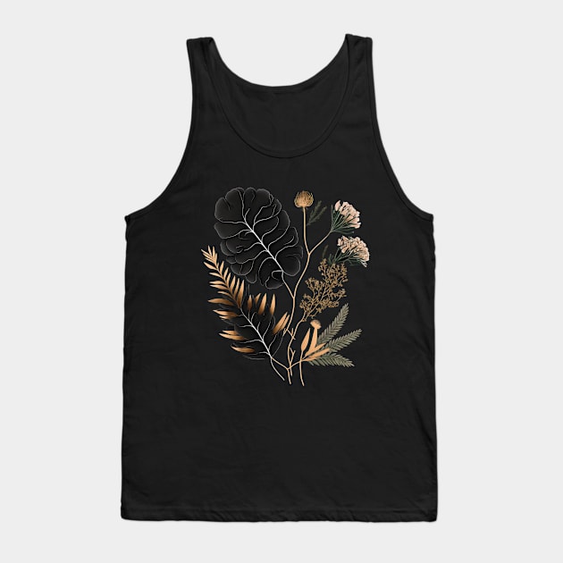 Black and Gold Elegant Botanical Illustration Tank Top by Enyr's little witchy corner